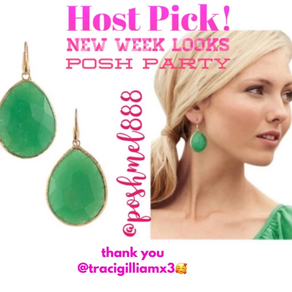 :: Stella & Dot |🍀⚜️Jade Green + Gold Serenity Glass Drop Earrings Retir… - Picture 2 of 7